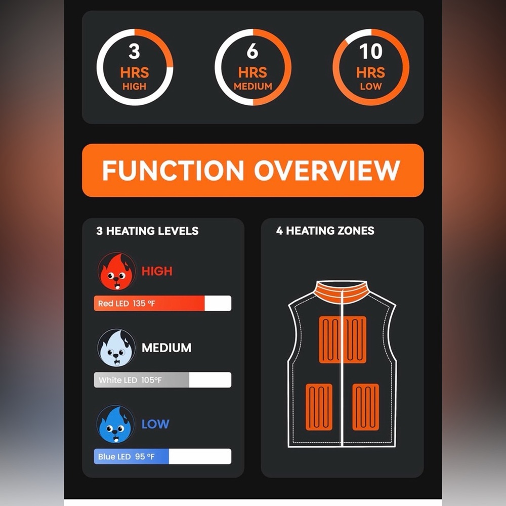 Heated Vest with Adjustable Levels--L size